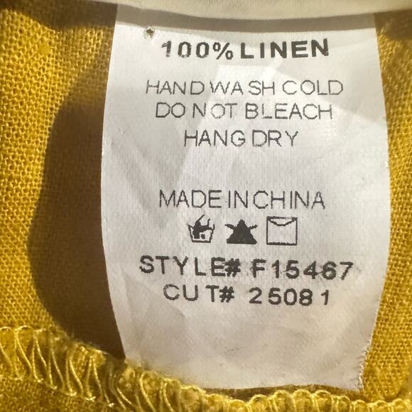Women’s 100% Linen Bow Front Sundress Small/Medium Mustard Color Spaghetti Strap - Picture 6 of 9